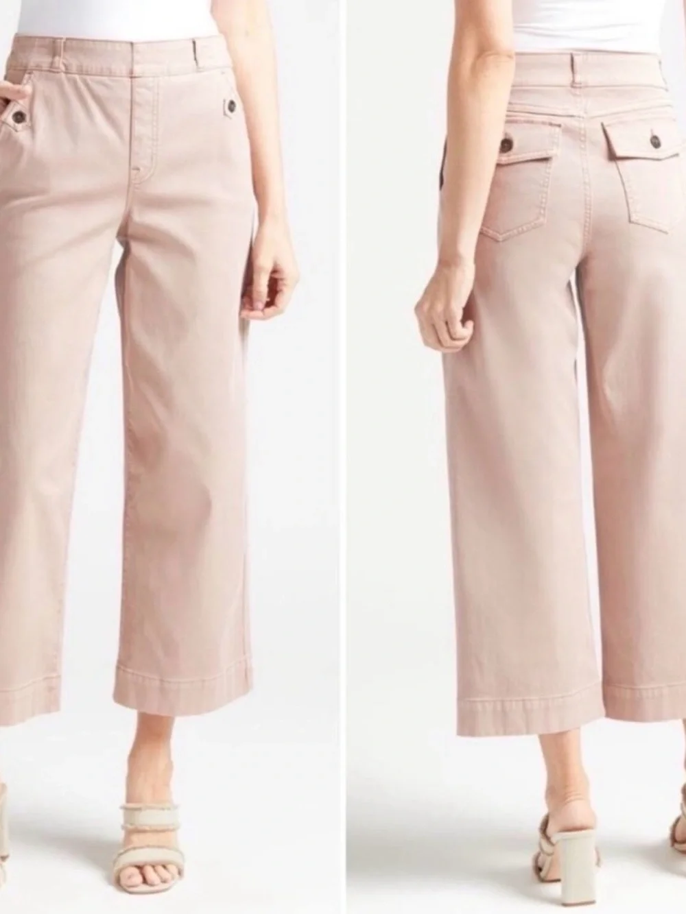 NWOT SPANX Mauve Twill wide leg crop pants - Picture 2 of 6